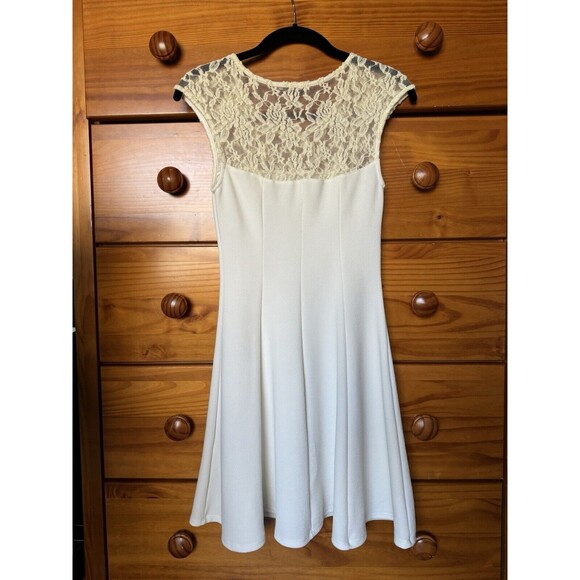 Acemi S Skater Dress Ivory Stretch Scoop Neck Sleeveless Lace Top White A-Line - Picture 6 of 11